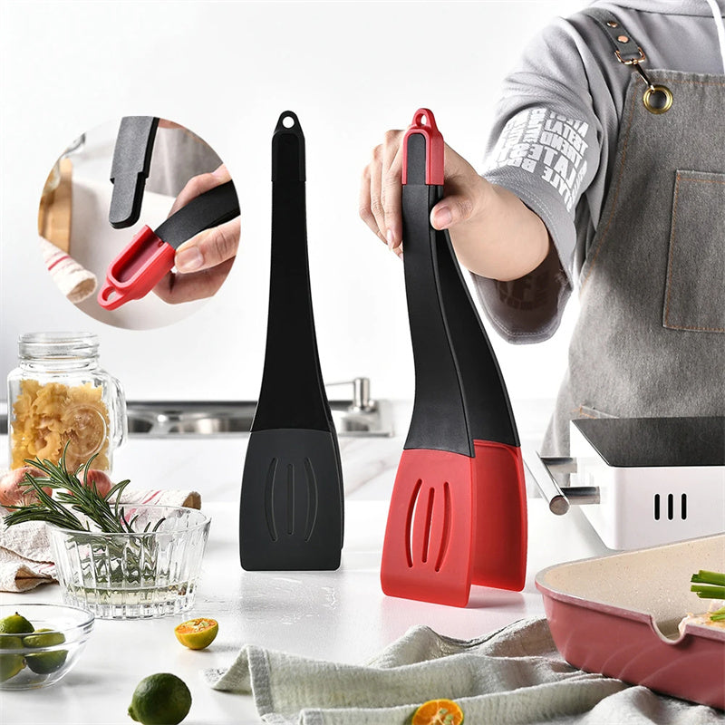 Amazing 3 In 1 Frying Spatula Clip Silicone Shovel Slotted Turners
