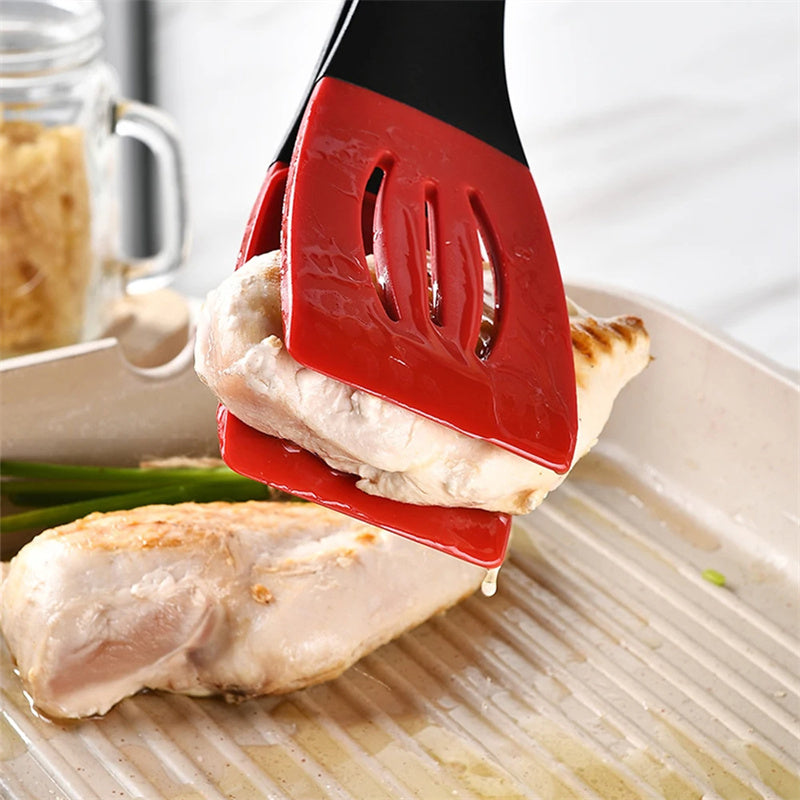 Amazing 3 In 1 Frying Spatula Clip Silicone Shovel Slotted Turners