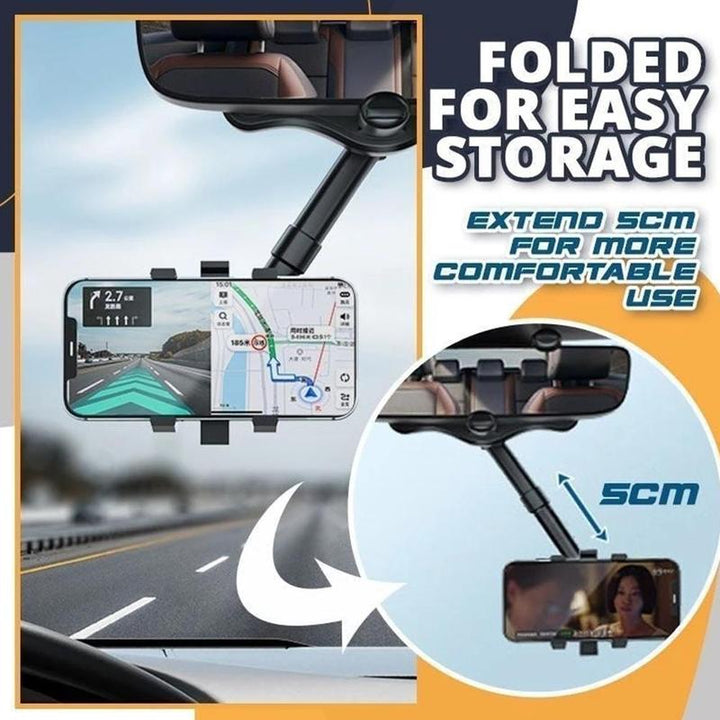 Multifunctional Rotatable And Retractable Rearview Mirror Phone Holder For Car