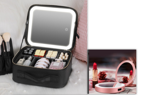 Portable Smart LED Travel Makeup Bags With Ring light Mirror