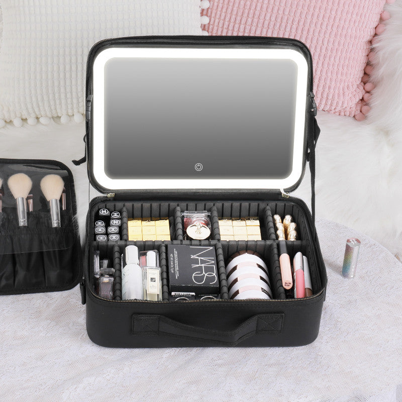 Portable Smart LED Travel Makeup Bags With Ring light Mirror