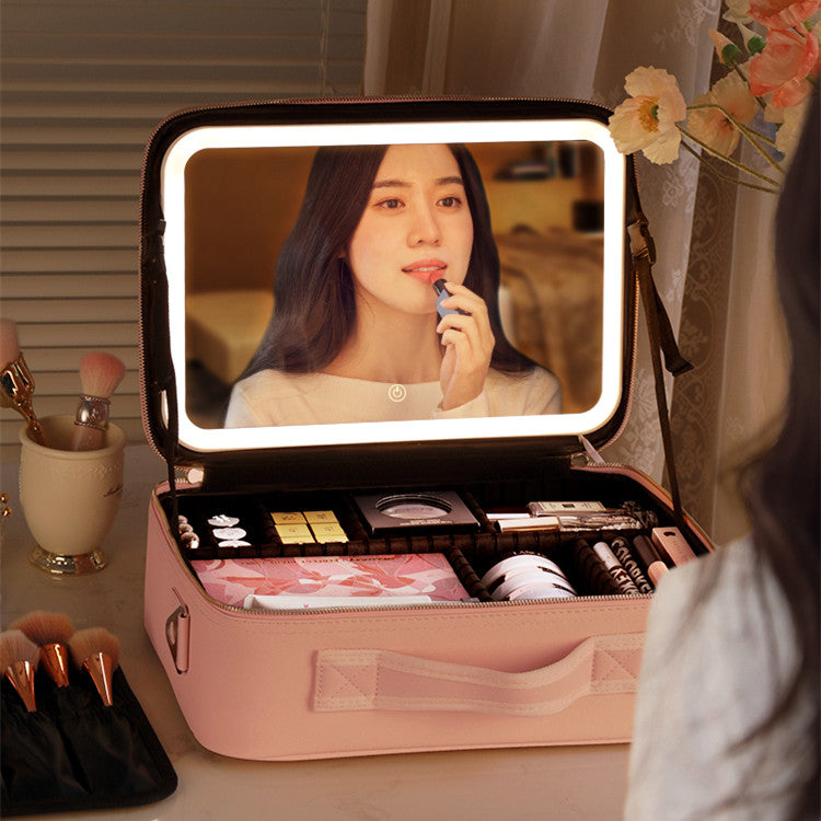 Portable Smart LED Travel Makeup Bags With Ring light Mirror