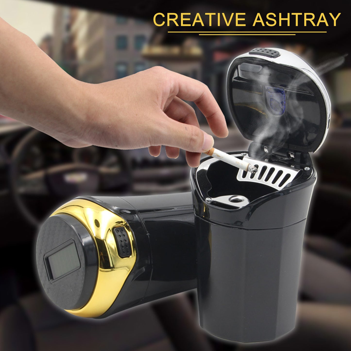 Portable Detachable Solar Rechargeable Car Ashtray With LED Light Windproof