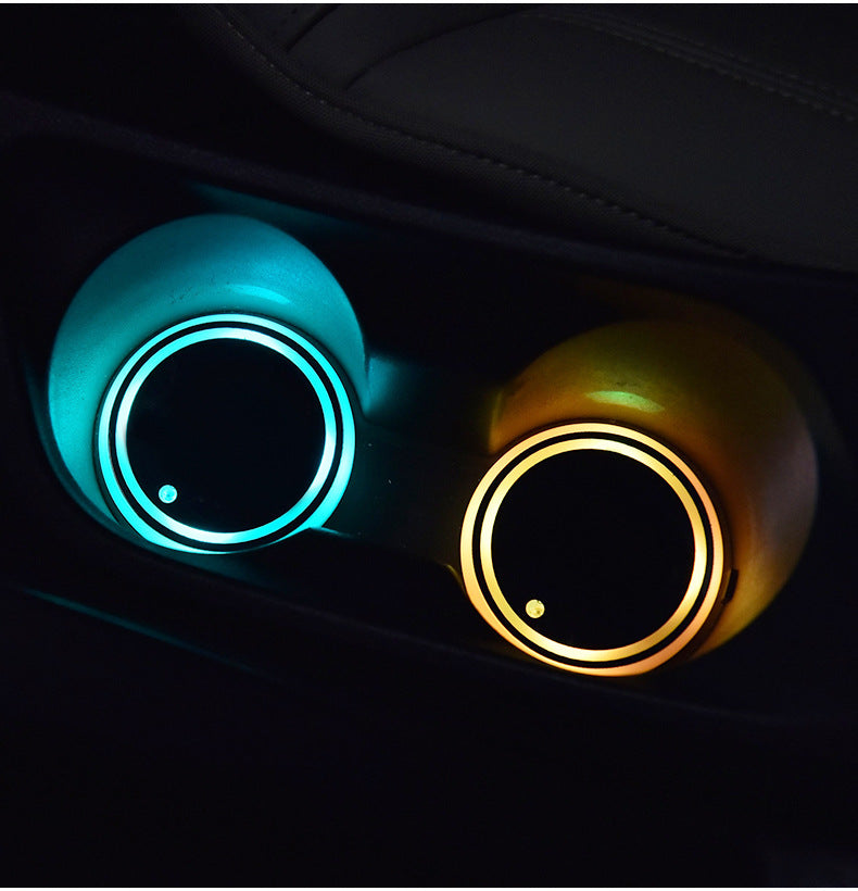 Colorful Car Cup Holder LED Light-up With Solar & USB Charging