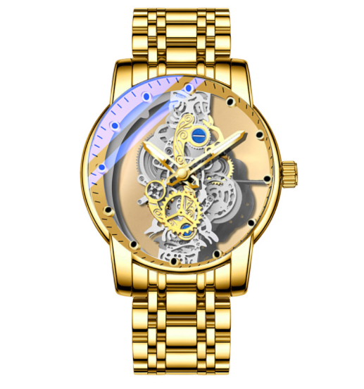 Vintage Gold Men Skeleton Automatic Quartz Watch