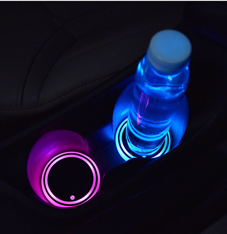 Colorful Car Cup Holder LED Light-up With Solar & USB Charging