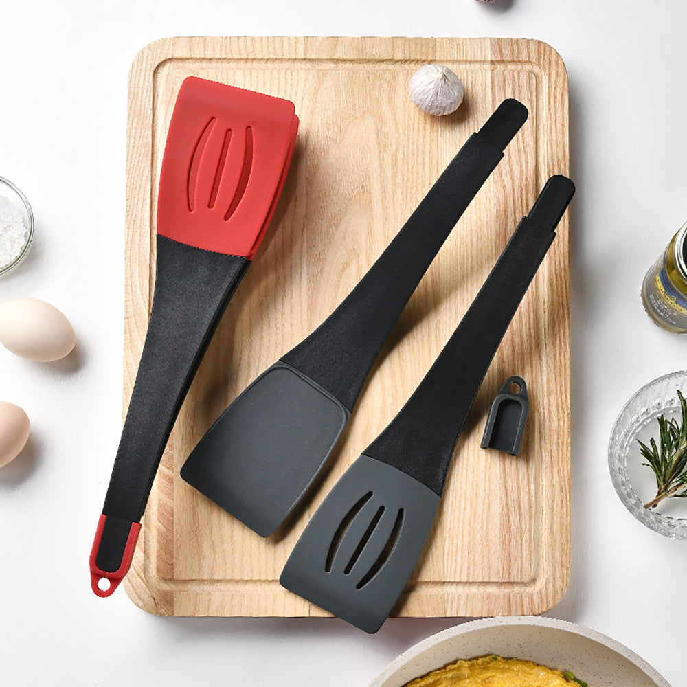 Amazing 3 In 1 Frying Spatula Clip Silicone Shovel Slotted Turners