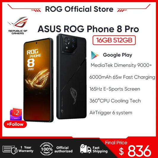 ASUS ROG Phone 8 Pro 5G Smartphone Snapdragon 8 Gen 3 6.78'' 165HZ AMOLED Display Gaming Phone 5500mAh 65W Charge 50MP NFC