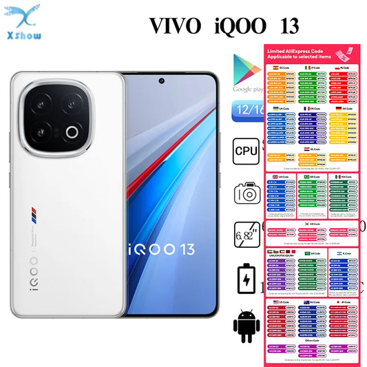 Original ViVO iQOO 13 Snapdragon 8 Elite 50MP Rear Camera OIS 6.82'' 2K Q10 OLED 144Hz 6150mAh 120W SuperVOOC Android 15 NFC OTA