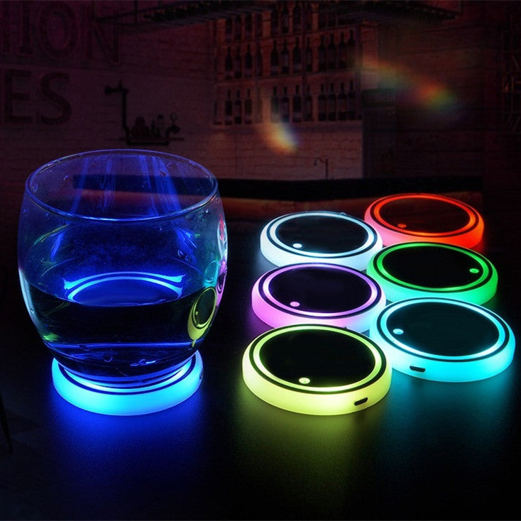 Colorful Car Cup Holder LED Light-up With Solar & USB Charging