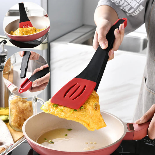 Amazing 3 In 1 Frying Spatula Clip Silicone Shovel Slotted Turners