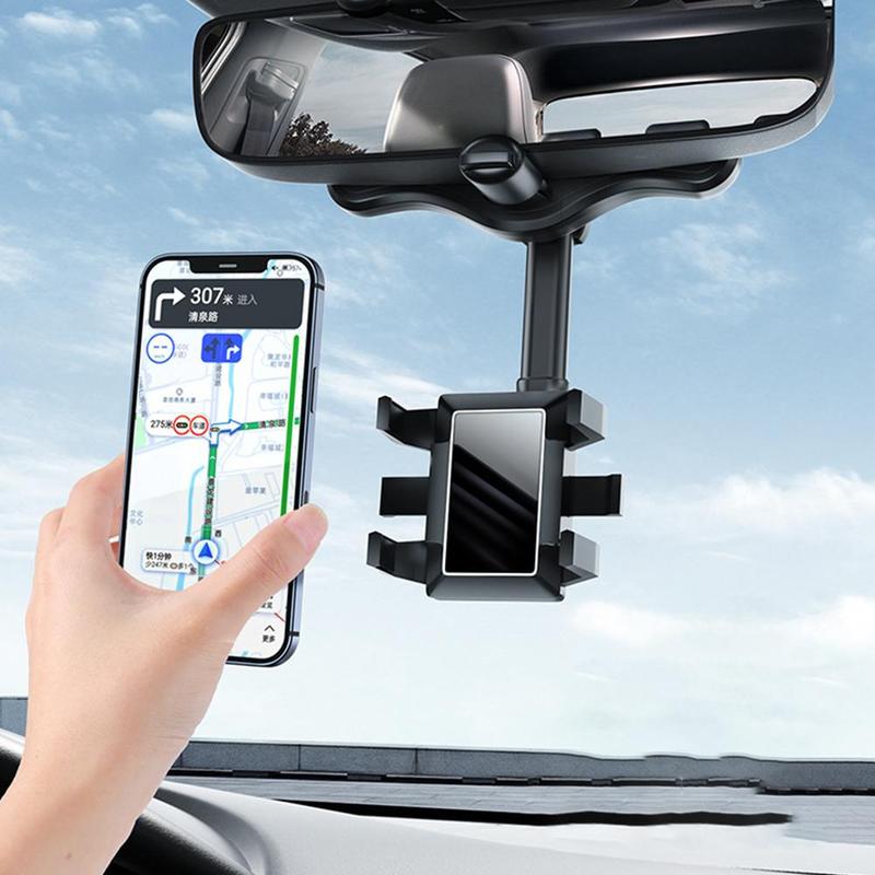 Multifunctional Rotatable And Retractable Rearview Mirror Phone Holder For Car