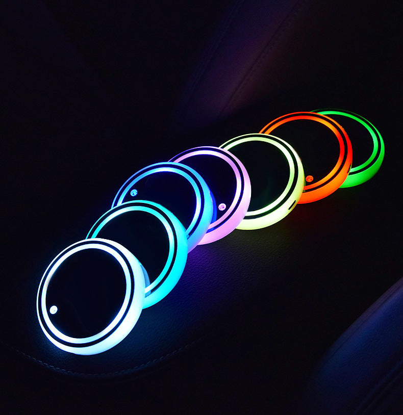 Colorful Car Cup Holder LED Light-up With Solar & USB Charging